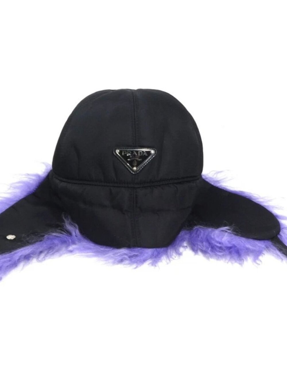 Auth PRADA Cap Black/Purple Nylon/Mohair/Silvertone - Picture 2 of 9
